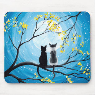 Whimsical Moon with Cats Mouse Mat