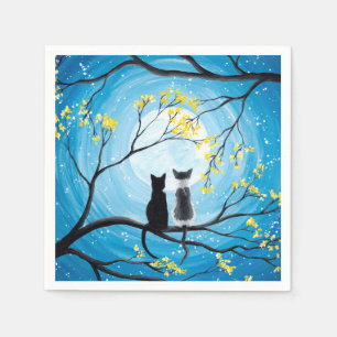 Whimsical Moon with Cats Napkin