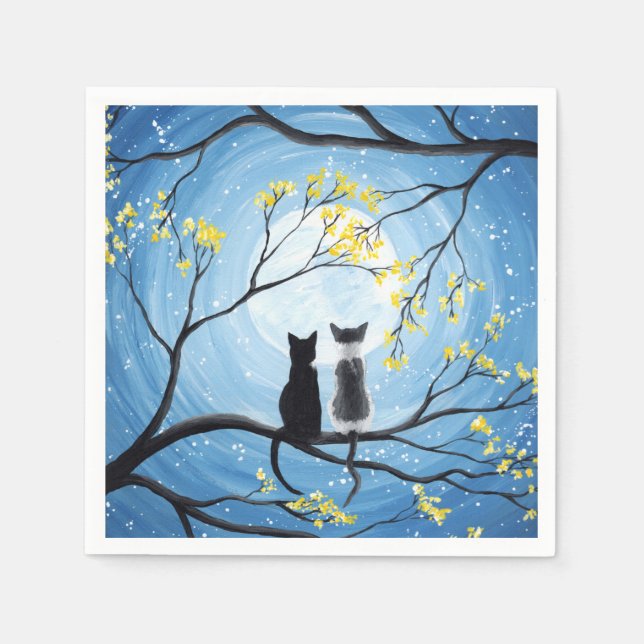 Whimsical Moon with Cats Napkin (Front)
