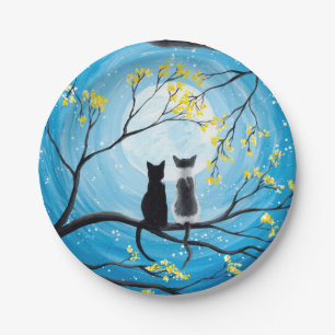 Whimsical Moon with Cats Paper Plate