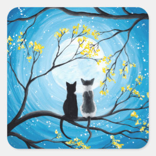 Whimsical Moon with Cats Square Sticker