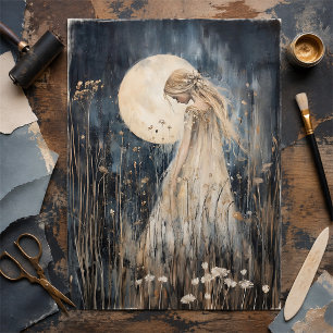 Whimsical Moonlit Fairy in Wildflowers Decoupage Tissue Paper