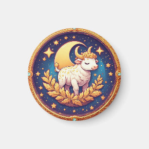 Whimsical Moonlit Ox Medallion Artwork Magnet