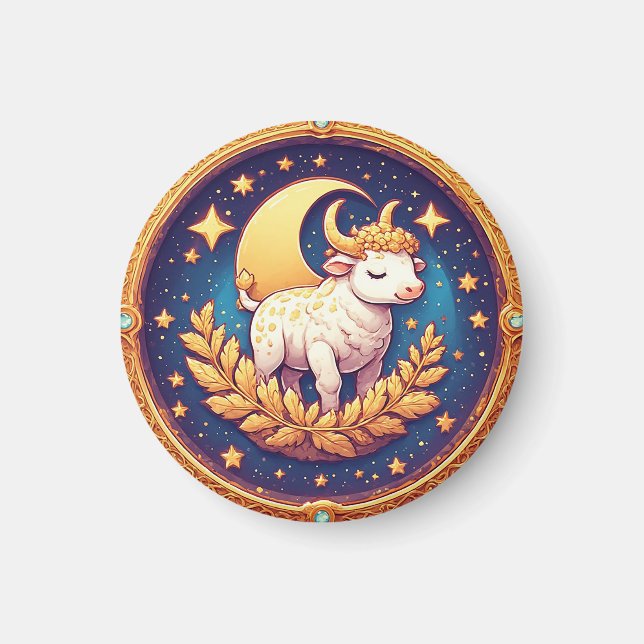 Whimsical Moonlit Ox Medallion Artwork Magnet (Front)