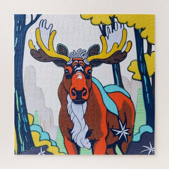 Whimsical Moose in the Forest Jigsaw Puzzle (Vertical)