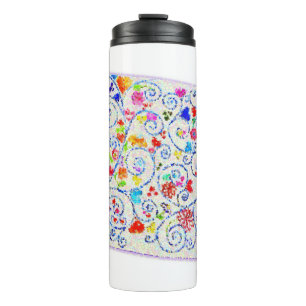 Whimsical Mosaic Hearts & Swirls Elegant  Thermal Tumbler