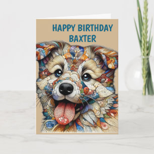 Whimsical Mosaic style patterned dog Card