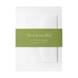 Whimsical Moss Green Wedding Invitation Belly Band