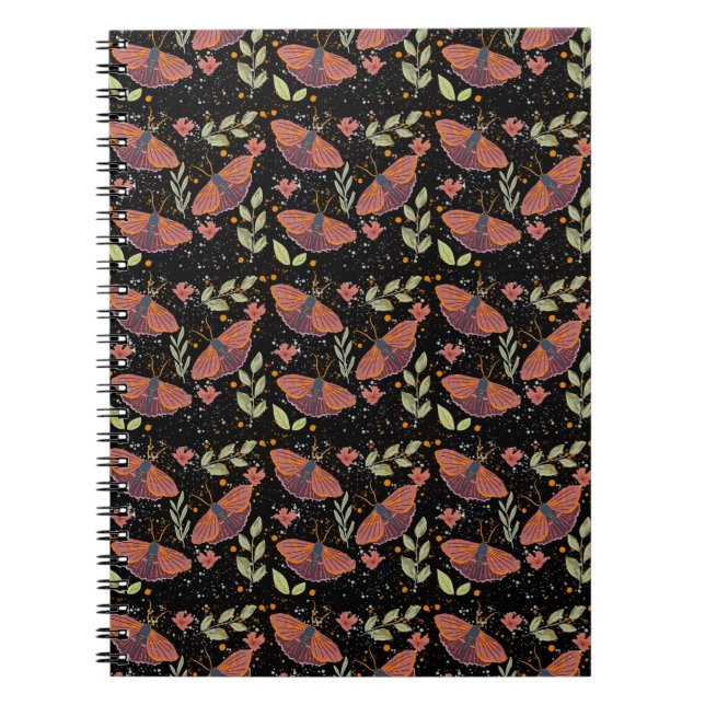 Whimsical Moth and Floral Pattern  Notebook (Front)