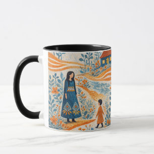 Whimsical Mother and Child Folk Art Illustration Mug