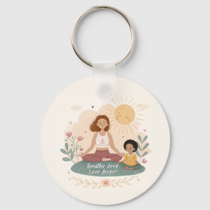 Whimsical Mother Child Meditation Art Key Ring
