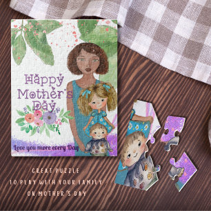 Whimsical Mother with kids   Mother's Day  Jigsaw Puzzle