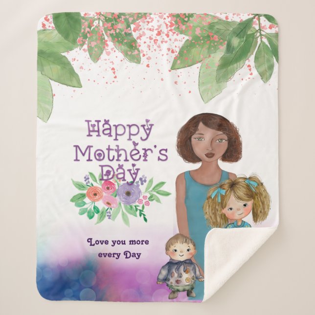 Whimsical Mother with kids | Mother's Day  Sherpa Blanket (Front)