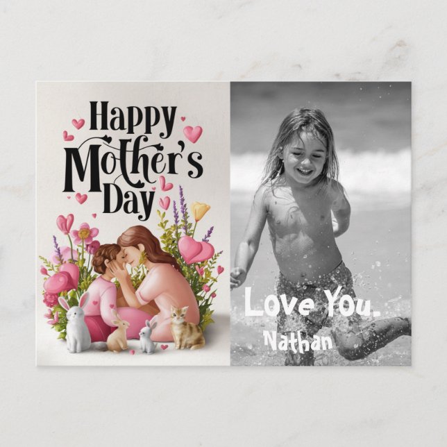 *~* Whimsical Mother's Day AP72 Photo Hearts Holiday Postcard (Front)