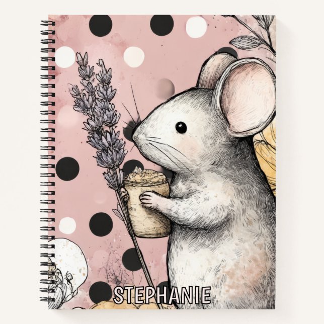 Whimsical Mouse Floral Watercolor Art Notebook (Front)