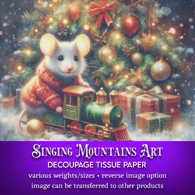 Whimsical Mouse Riding Toy Train Festive Decoupage Tissue Paper (Creator Uploaded)