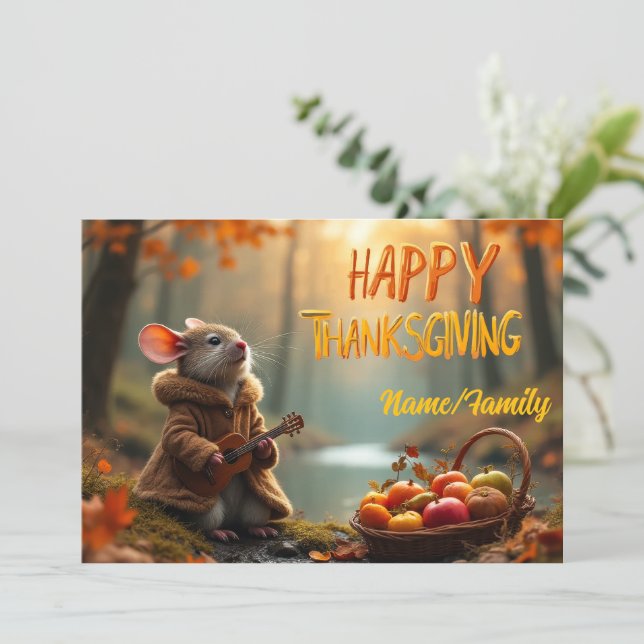 Whimsical Mouse Thanksgiving – Autumn Forest Celeb Card (Standing Front)