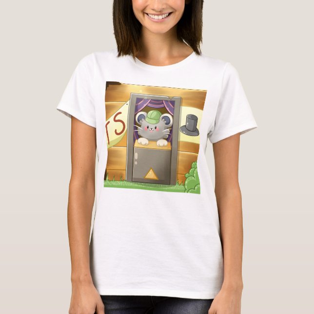 Whimsical Mouse Vendor – Cute Hat Booth Character T-Shirt (Front)