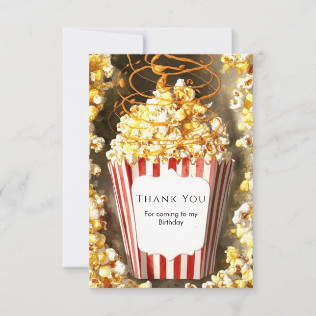 Whimsical Movie Night Popcorn Birthday Thank You Card (Front)