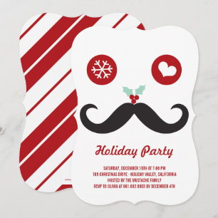 Whimsical Mr. Moustache Funny Holiday Party Invite