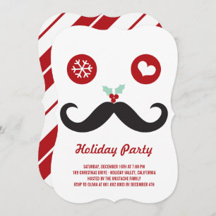 Whimsical Mr. Moustache Funny Holiday Party Invite