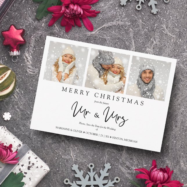 Whimsical MR & MRS Christmas Wedding Photos Holiday Card (Creator Uploaded)