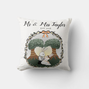Whimsical Mr & Mrs Dancing Bunny Rabbit Wedding Cushion