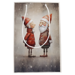 Whimsical Mrs and Mr Claus Cartoon Medium Gift Bag