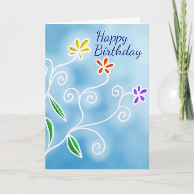 Whimsical Multi-Colour Flowers Birthday Card (Front)