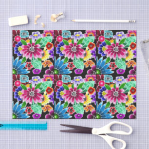Whimsical Multi-Colour Folk-Art Flowers Decoupage Tissue Paper