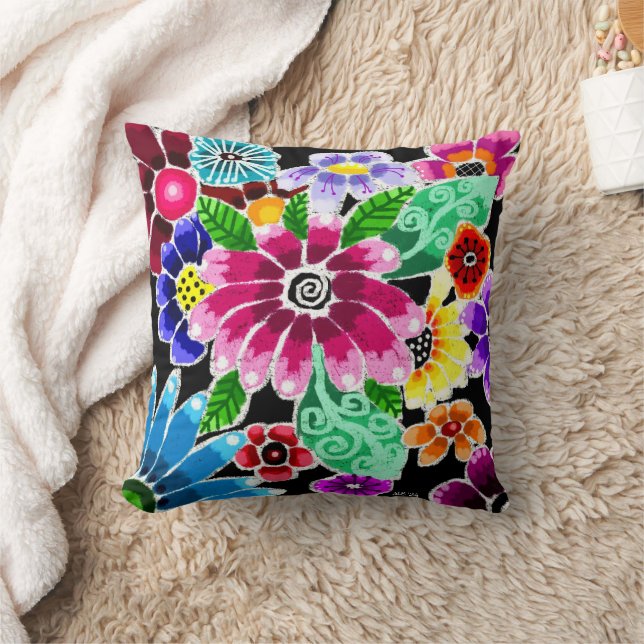 Whimsical Multi-Colour Folk-Art Flowers Floral Pin Cushion (Blanket)