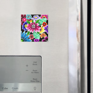 Whimsical Multi-Colour Folk-Art Flowers Floral Pin Magnet