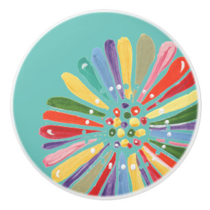 Whimsical Multi Colour Watercolor Daisy Flower Ceramic Knob