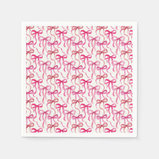 Whimsical Multi Pink Watercolor Ribbon Bow Toss Napkin