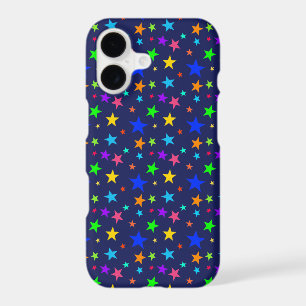 Whimsical Multicolor Stars   Navy Blue Background