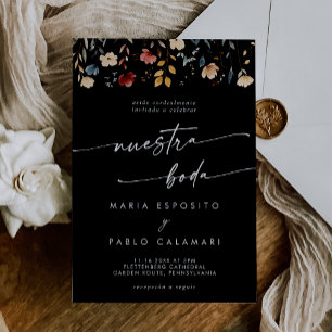 Whimsical Multicolor Wildflower Spanish Wedding  Invitation