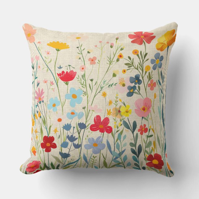 Whimsical Multicolored Floral Garden Cushion (Front)