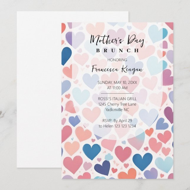 Whimsical Multicolored Hearts Mothers Day Party Invitation (Front/Back)