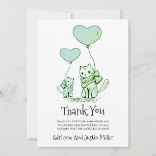 Whimsical Mum Cat Kitten Baby Shower Watercolor Thank You Card