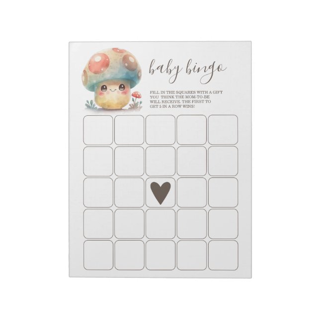 Whimsical Mushroom Baby Bingo Notepad (Rotated)