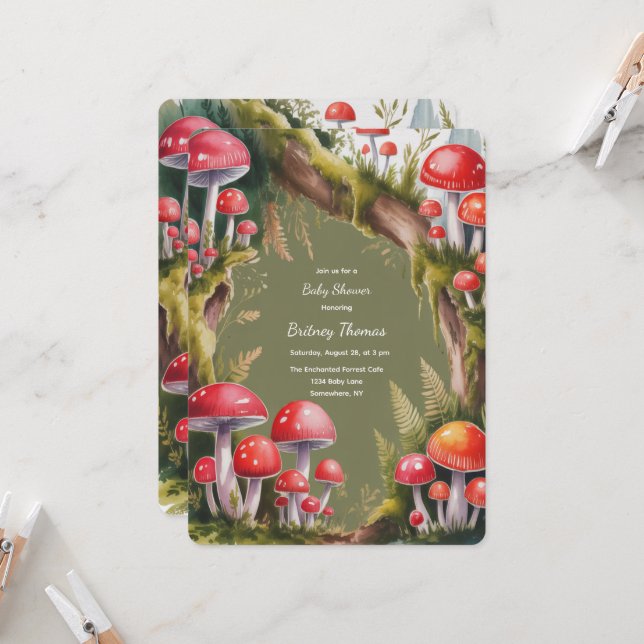 Whimsical Mushroom Baby Shower  Invitation (Front/Back In Situ)