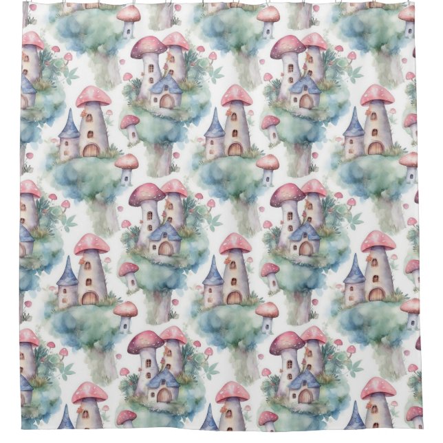 Whimsical Mushroom Cottage Pattern (10) Shower Curtain (Front)