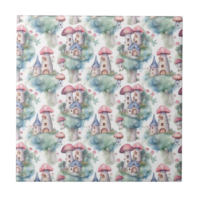 Whimsical Mushroom Cottage Pattern (10) Tile (Front)