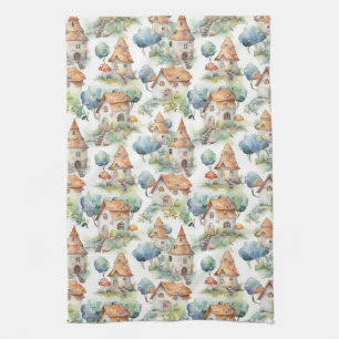Whimsical Mushroom Cottage Pattern (11) Tea Towel