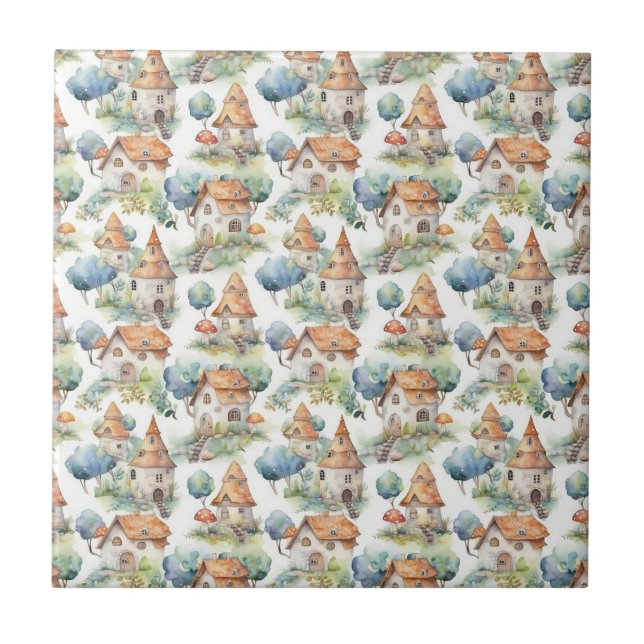 Whimsical Mushroom Cottage Pattern (11) Tile (Front)
