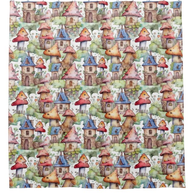 Whimsical Mushroom Cottage Pattern (1) Shower Curtain (Front)