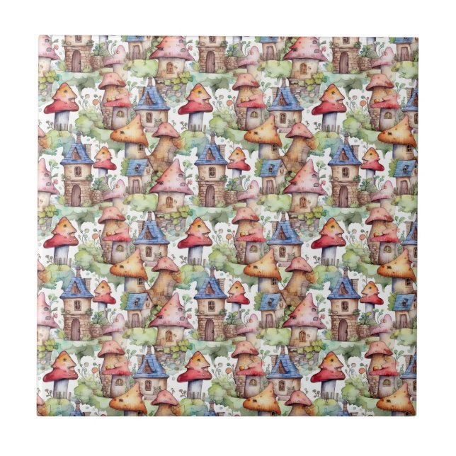 Whimsical Mushroom Cottage Pattern (1) Tile (Front)