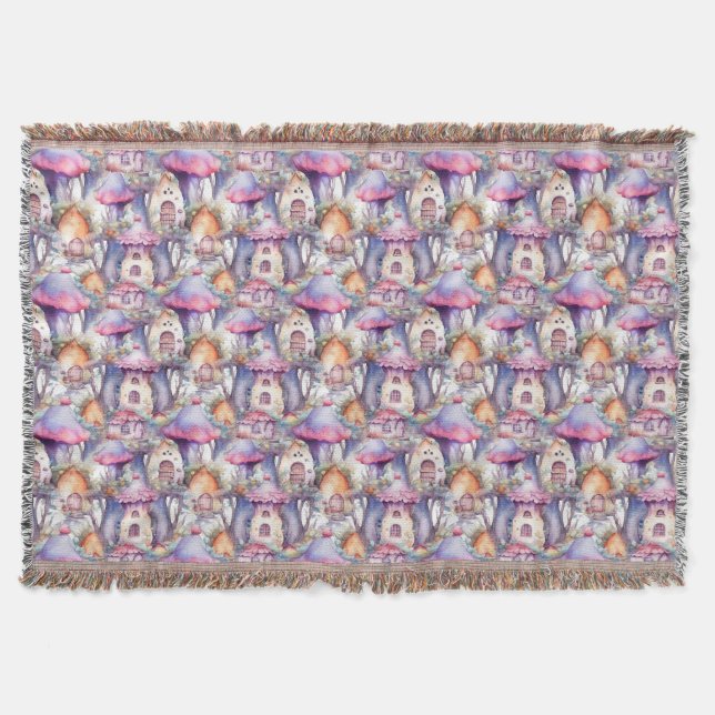 Whimsical Mushroom Cottage Pattern (2) Throw Blanket (Front)