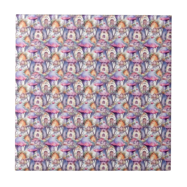 Whimsical Mushroom Cottage Pattern (2) Tile (Front)
