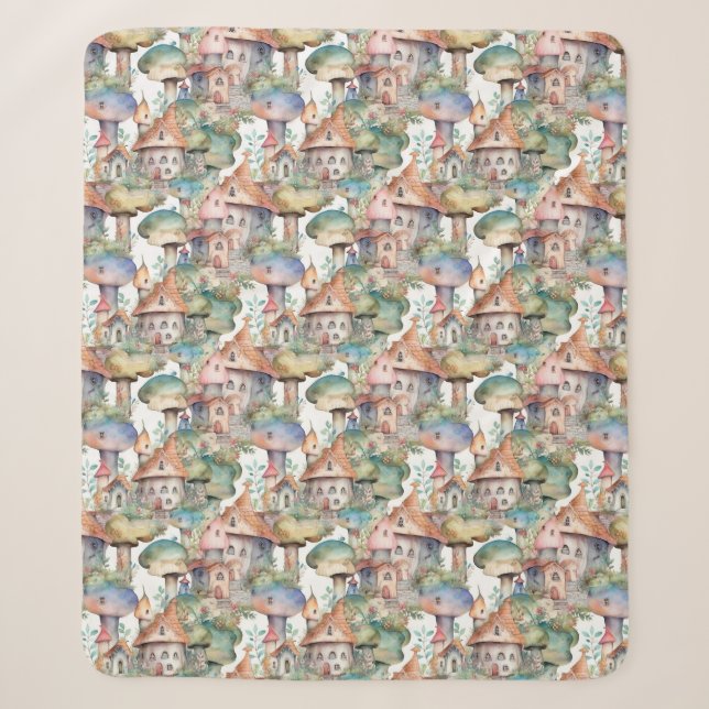 Whimsical Mushroom Cottage Pattern (3) Sherpa Blanket (Front)